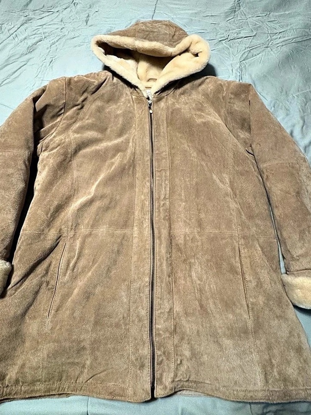 St. John’s Bay XL Heavyweight Suede Hooded Coat Faux Fur Lined NWOT
